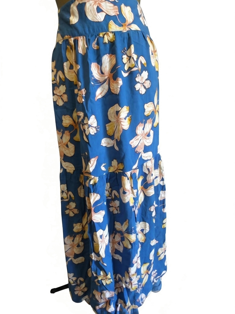 XIX Palms Honolulu Maxi BlueSkirt Floral Print Tropical Beach Vaca Bohemian Sz M